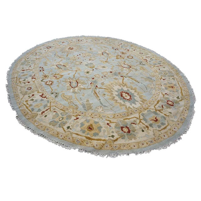 Afghan Sultanabad Wool 8x10 Light Blue, Ivory & Taupe Handmade Oval Area Rug #9902749 For Sale - Image 4 of 9