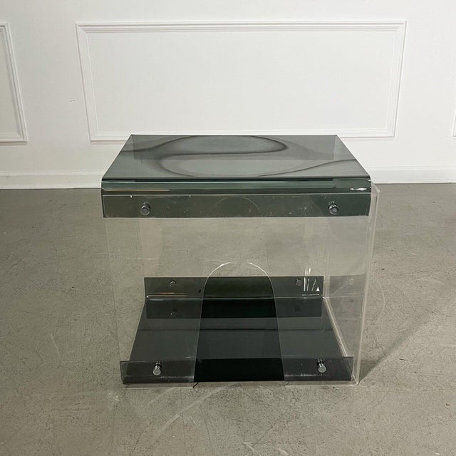 Modern 60's Modern Smoked and Clear Lucite with Chrome Magazine Table For Sale - Image 3 of 9