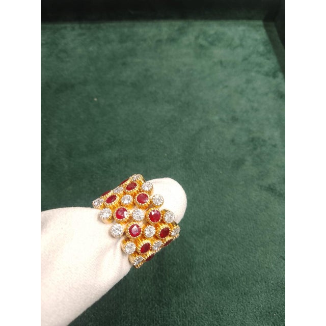 Modern 18k Gold Ruby 3.67ct & Diamond 2.01ct Halo Ring, New Design For Sale - Image 3 of 8