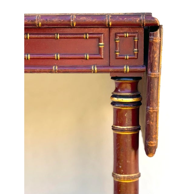 Antique Table Desk: Warm Red Lacquer and Gilt Chinoiserie French Table / Writing Desk For Sale In Los Angeles - Image 6 of 12