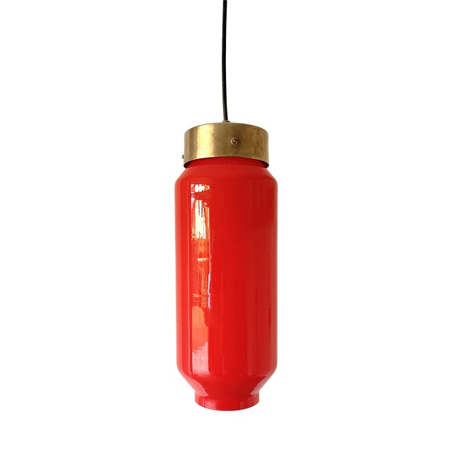 Mid-Century Modern Red Pendant Light attributed to Vetreria Vistosi Murano, 1960s For Sale