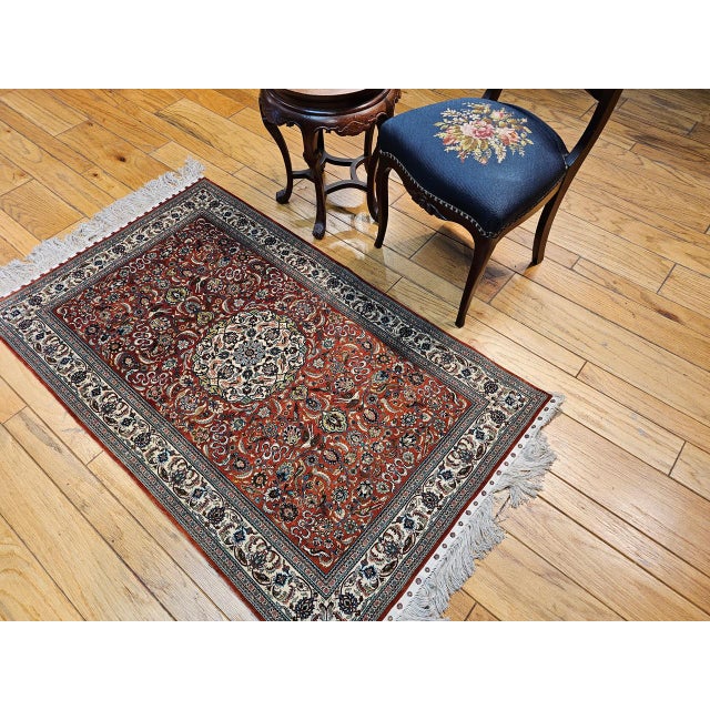Brown Vintage Turkish Hereke Silk Rug, Hand-Knotted Garden Design, Copper Red, 3' x 5' For Sale - Image 8 of 10