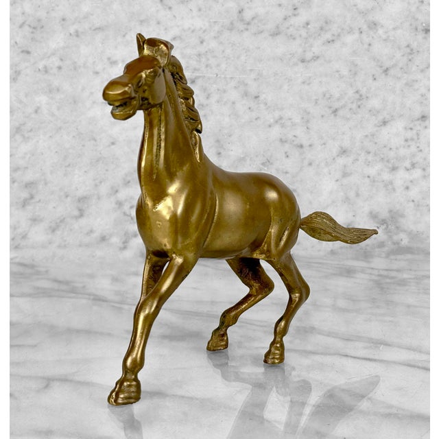 1970s Vintage Traditional Brass Show Horse Ranch Equestrian Sculpture For Sale - Image 5 of 9