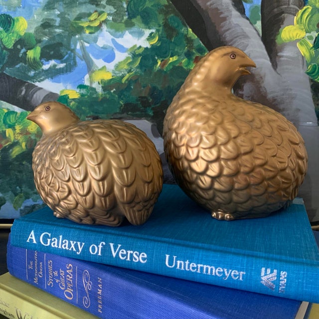 Classic pair of mid century ceramic quail in the perfect shade of gold (possibly/probably Kutani made in Japan). Wherever...
