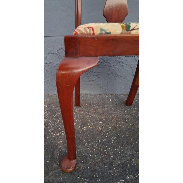 1950's Traditional Queen Anne Style Carved & Embroidered Dining Chairs Set of 6 For Sale - Image 14 of 18
