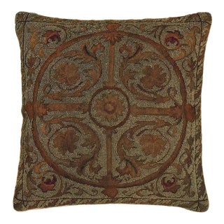 Transitional Beige & Gold Linen Throw Pillow For Sale