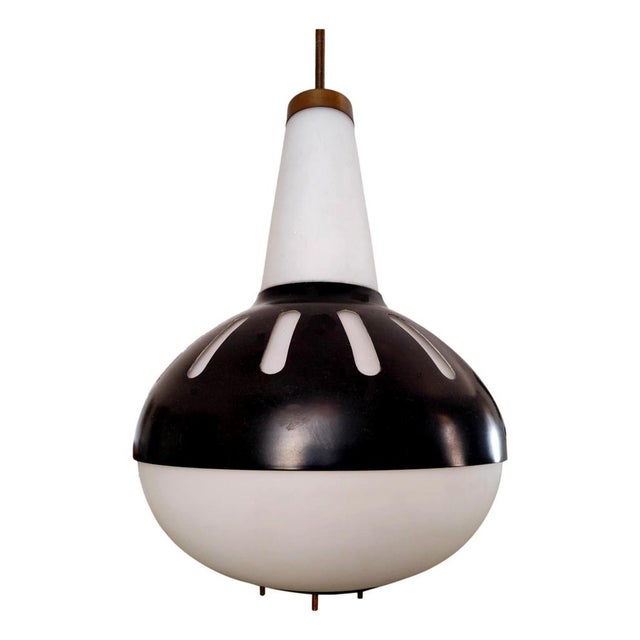 Rare chandelier Fontana Arte, Model 1954, Max Enlarged Drawing of 1961. Made of murano glass opal forkl and closed in a...