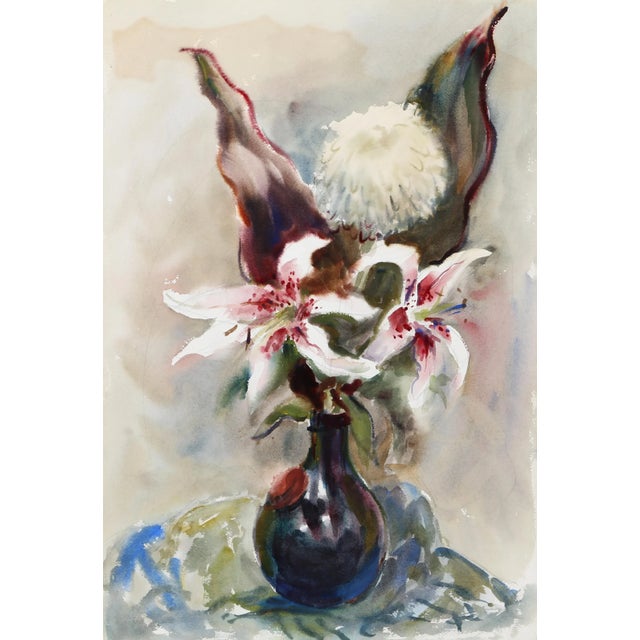 Contemporary Eve Nethercott, Spotted Lilies in Vase (P1.16), Watercolor on Paper For Sale - Image 3 of 3