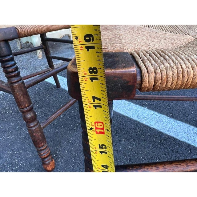 Early 20th Century Pair of Antique High Ladder Back Rush Seat Side