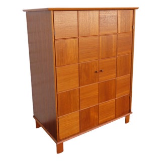 Mid Century Modern Teak Hidden Office Armoire Workstation Cabinet 6671 For Sale