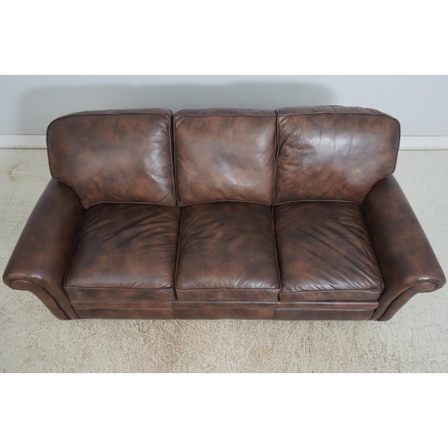 Traditional Hancock & Moore Quality Brown Leather 3 Seat Sofa For Sale - Image 3 of 12
