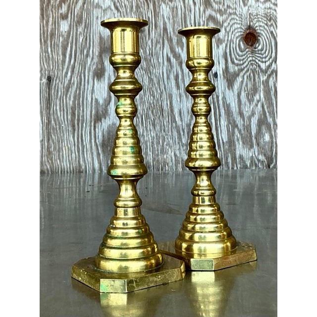 Vintage Regency Stacked Brass Candlesticks - A Pair For Sale In West Palm - Image 6 of 10