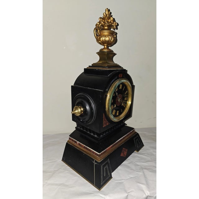 19th Century Lemerle-Charpentier Bronze Ormolu and Red Marble Clock Garniture Set For Sale - Image 10 of 12