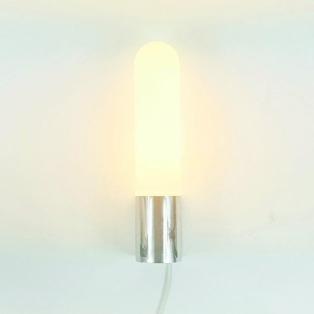 Mid-Century Modern Vintage Opaline Glass and Chrome Sconces from Limburg, Germany, 1970s, Set of 2 For Sale - Image 3 of 9
