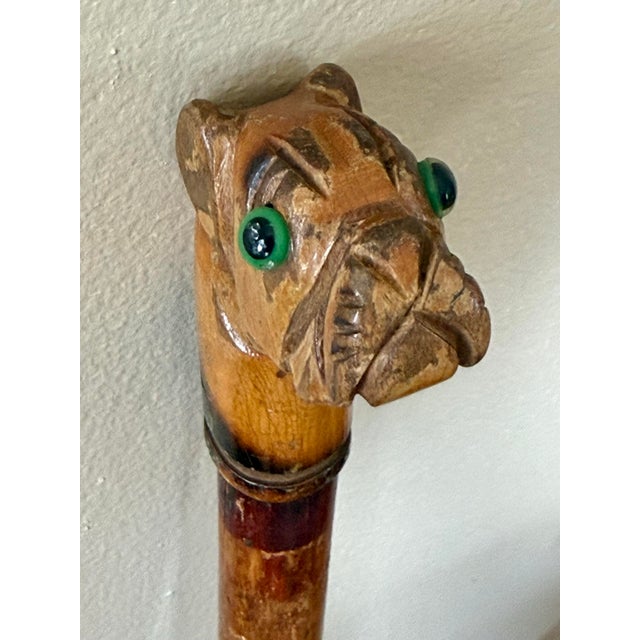 American Folk Art Carved Bulldog Dog Cane For Sale - Image 4 of 9