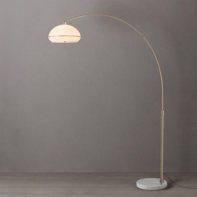 Mid-Century Modern 1960s Adjustable Mid Century Arc Floor Lamp, Morelli - Weathered Brass Lucite Shade, White Marble Base For Sale - Image 3 of 4