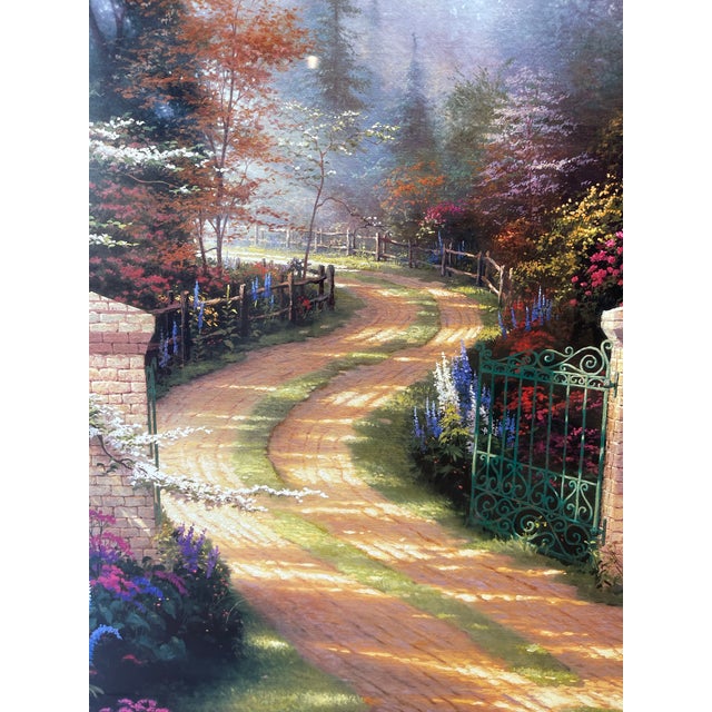 Dark Green 1996 Thomas Kinkade “Spring Gate” Large Framed Print For Sale - Image 8 of 12
