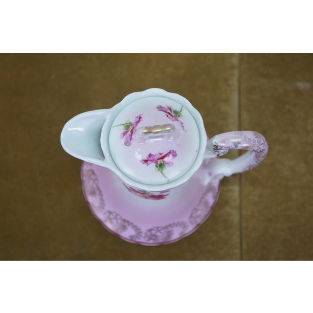 Pink Antique Imperial Austria Pink Floral Chocolate Pot Teapot Tea Coffee Pitcher 9" For Sale - Image 8 of 16