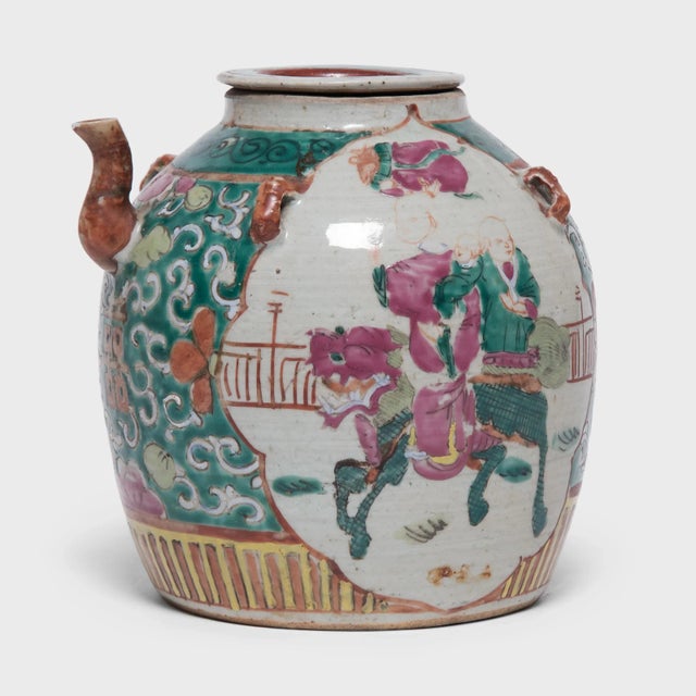 Antique Chinese Enamelware Teapot With Mythical Qilin For Sale - Image 11 of 11