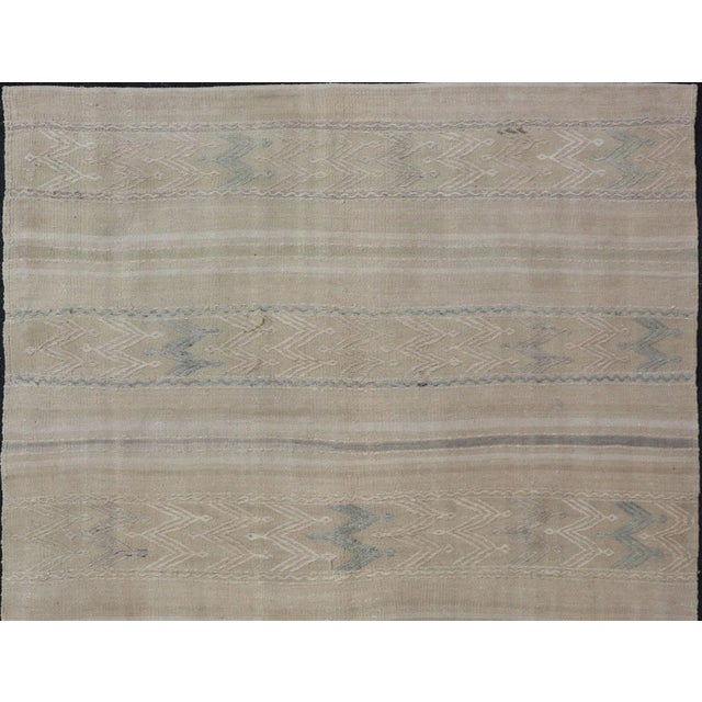 Turkish Flat-Weave Kilim With Tribal Embroideries in Taupe, Tan, Blue-Gray Color For Sale - Image 4 of 11
