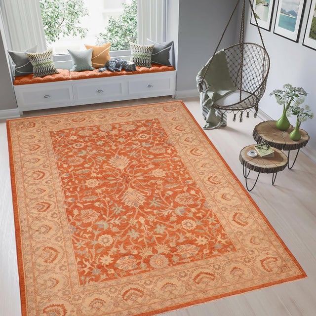 "Enhance the ambiance of your home with this magnificent Persian-influenced Turkish hand-knotted rug made by skilled...