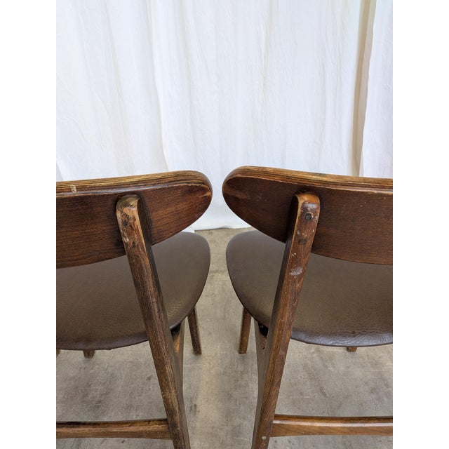 Vintage Wooden Dining Chairs with Brown Leather Seats, 1970s, Set of 3 For Sale - Image 10 of 18