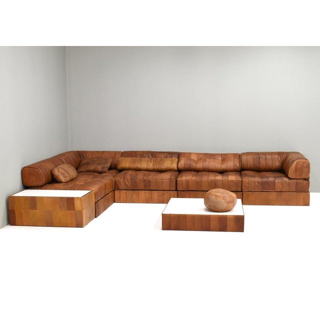 DS-88 Landscape Sectional Sofa in Cognac Tan Leather from de Sede, 1970s, Set of 25 For Sale - Image 3 of 11