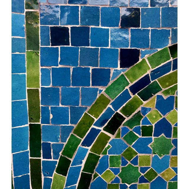2020s Large 2 Color Tamegroute Green and Petrol Blue Moroccan Mosaic Tile Fountain For Sale - Image 5 of 9