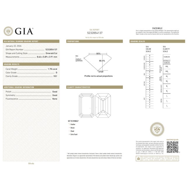 1950s Mid Century Gia D Vs1 1.78 Carat Emerald Cut Diamond Platinum Engagement Ring, Size 5.25 For Sale In Los Angeles - Image 6 of 6