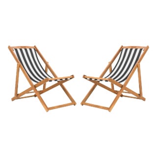 Loren Foldable Sling Chair in Natural & Black & White - a Pair For Sale