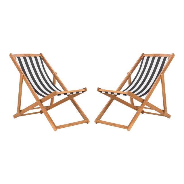 Loren Foldable Sling Chair in Natural & Black & White - a Pair For Sale