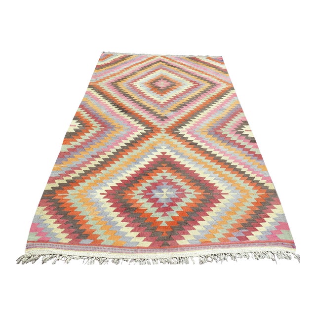 Mid 20th Century 1960's Classical Antalya Handwoven Turkish Kilim Boho Area Accent Rug For Sale