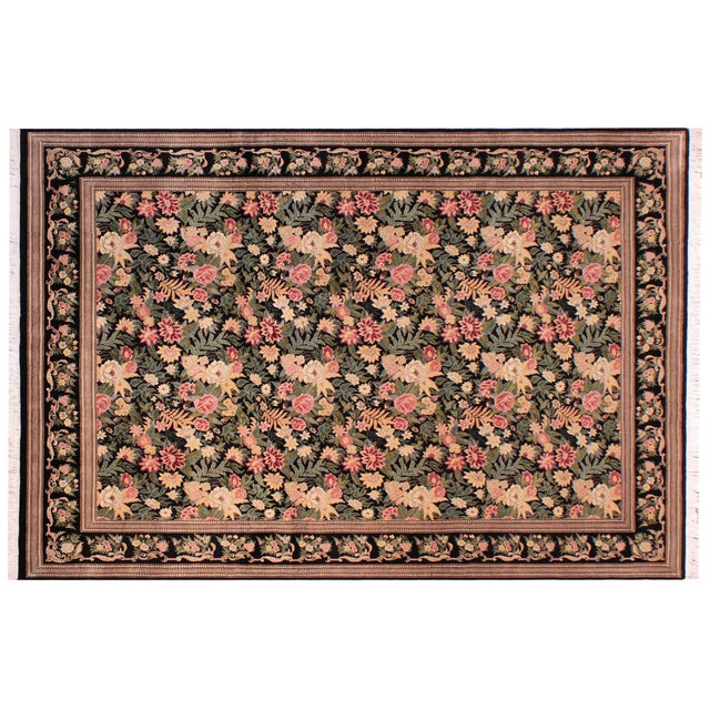 Black Shabby Chic Foliate 1990's Pak-Persian Black/Black Wool Rug - 9'0'' X 12'1''V For Sale - Image 8 of 9