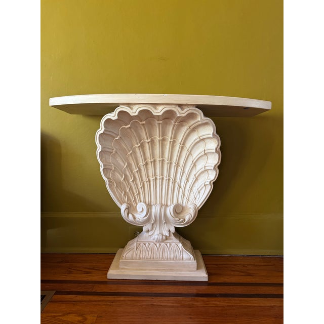 Attributed Grosfeld House 1940’s Hollywood Regency Shell Demi Lune Console Table For Sale In New York - Image 6 of 9