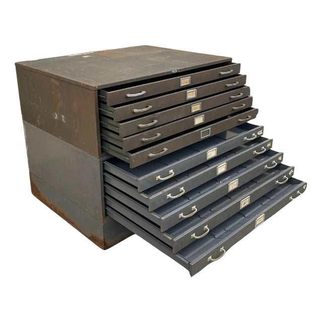 Vintage Cole Steel Metal Industrial Stacking Flat File Map Cabinet W/ 10 Drawers For Sale