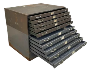 Vintage Cole Steel Metal Industrial Stacking Flat File Map Cabinet W/ 10 Drawers