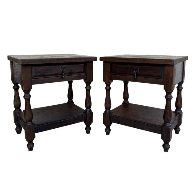 Spanish Castilian Bedside Tables in Wood, 1940s, Set of 2 For Sale - Image 12 of 12