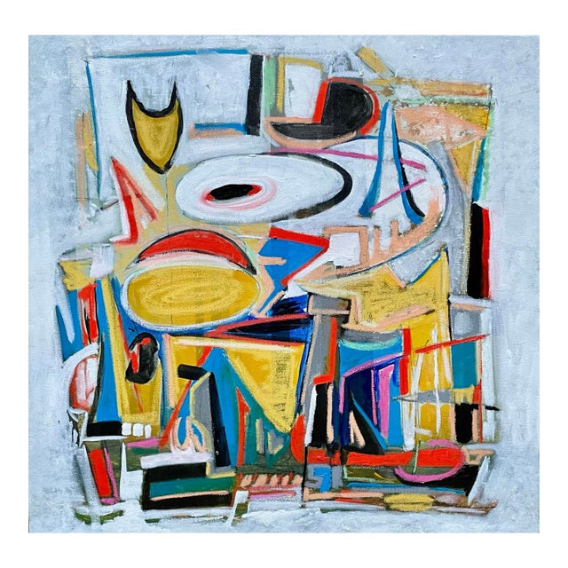 John Schwab Bucks County, Pa Abstract Expressionist Cubist Oil Painting 24”x24” For Sale