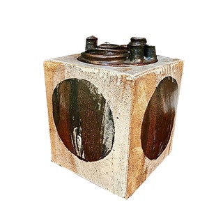 German Brutalist Ceramic Cube-Shaped Vase by Annette Merkenthaler, 1960s For Sale