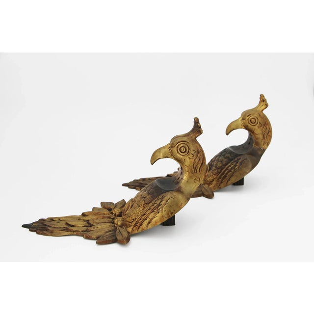 Mid-Century Modern French Mid-Century Gilt Bronze Birds Drapery Rod Holders For Sale - Image 3 of 12