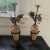 Antique French Tole Flowers in Pottery Urns- Pair