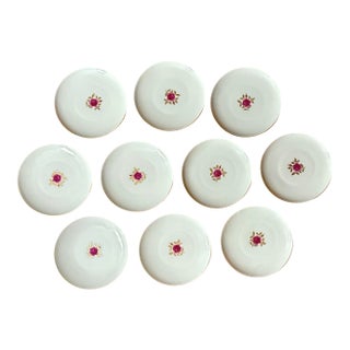 1970s Lenox Roselyn Plates – 6⅜”, Pink Rose & Gold Leaf, Set of 10 For Sale