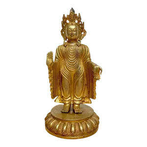 Tibetan Bronze Standing Gilt Bronze Buddha Offering Protection
