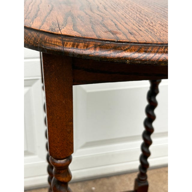 Antique English Wood Barley Twist Round Side Table For Sale - Image 4 of 9