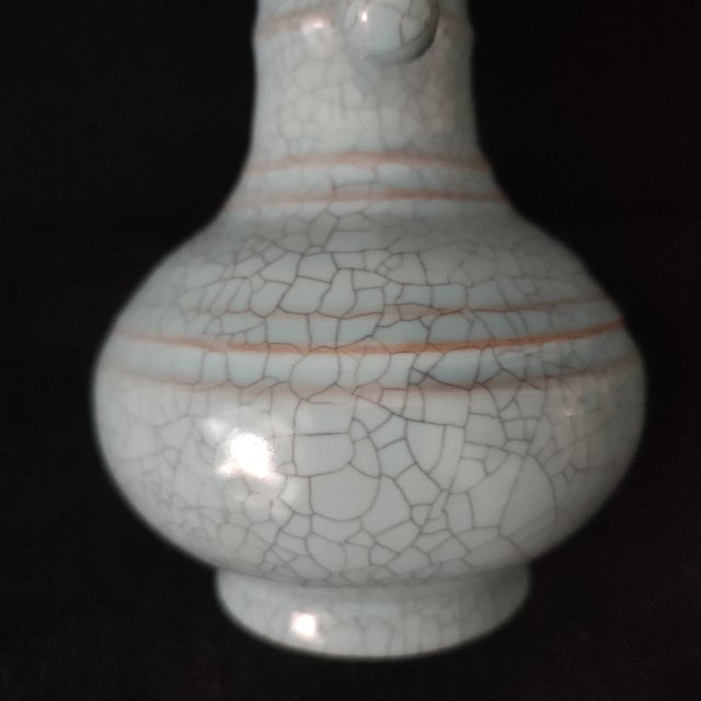 Chinese Ceramic Vase,Guan Ware Crackle Glaze Celadon Glaze Porcelain Double Ears Vase For Sale - Image 10 of 10