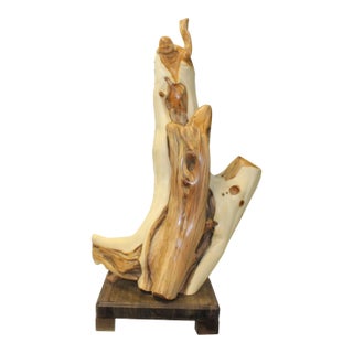 Chinese Cypress Wood Carved Irregular Shape Happy Buddha Statue For Sale