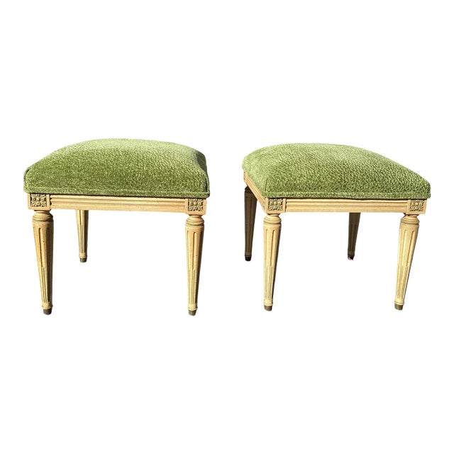 Pair of Mid Century Louis XVI Style Painted Stools in the Manner of Jansen For Sale