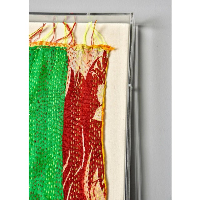 Vintage Indian block printed textiles from the 1940s-1960s have been sewn together in colorful patches with rows of...