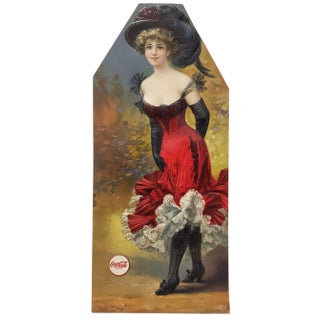 Embossed Pressed Paper Fashionable Woman W/ Elaborate Hat & Coca Cola Decal For Sale