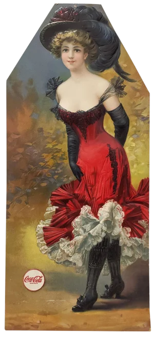 Embossed Pressed Paper Fashionable Woman W/ Elaborate Hat & Coca Cola Decal